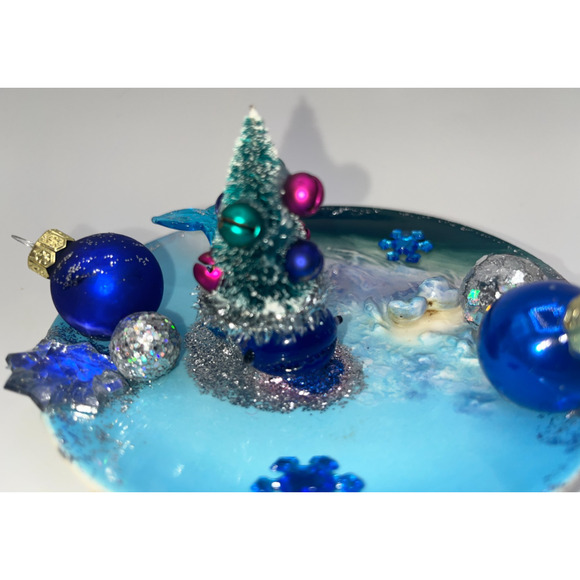 Vintage Mini Hand Blown Glass Blue Christmas Whale "Swimming in Snowflakes"OOAK - Picture 10 of 16